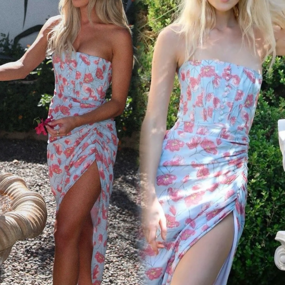 Adeirlina Floral Corset Maxi Dress Womens Size xs Blue Strapless